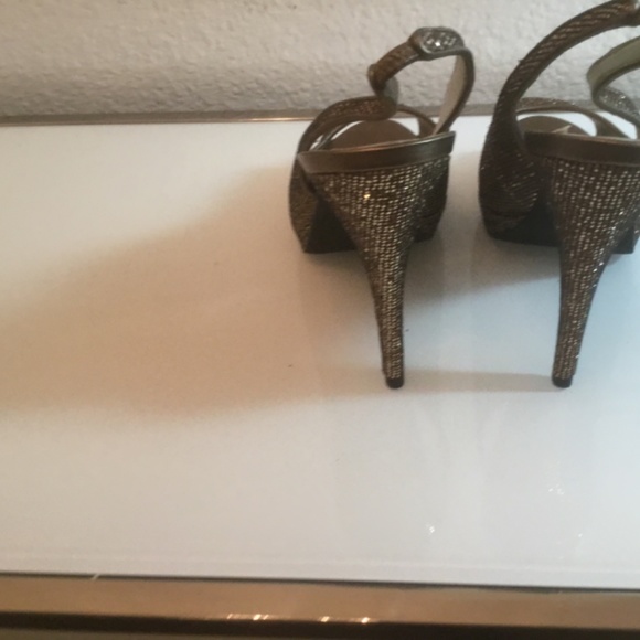 Lulu Townsend  bronze glitter sling back peep toe platform shoes 😍 - Picture 2 of 16
